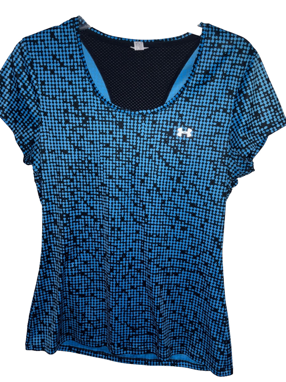 Under Armour Women's L Short Sleeve Athletic Top Blue&Black Pixel Mesh Racerback